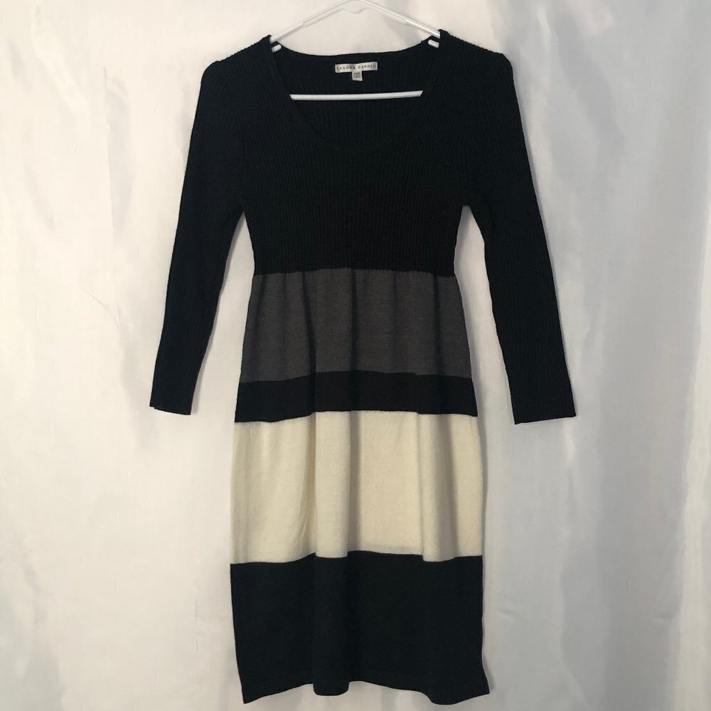 Sandra Darren Sweater Dress Color Black Cream and Gray Size PM - Picture 1 of 12
